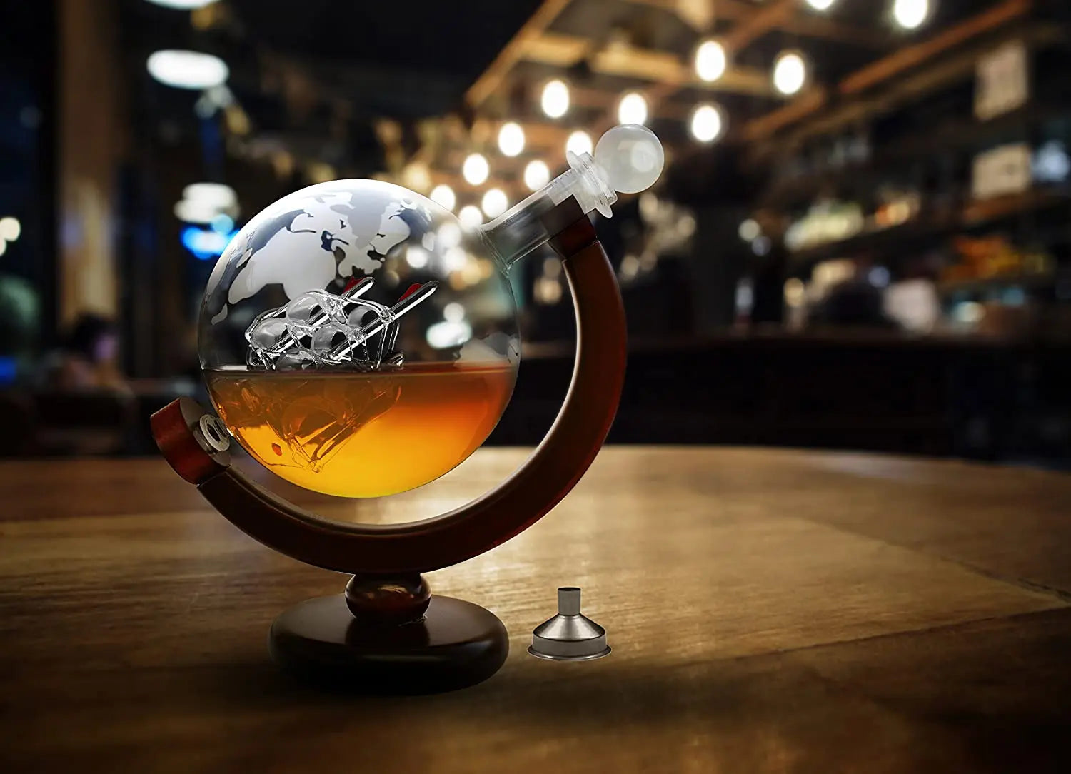 Whiskey Decanter Set World Etched  Antique Ship Glass Stopper, Pour Funnel Liquor Dispenser Spirits Perfect Gift pattanaustralia